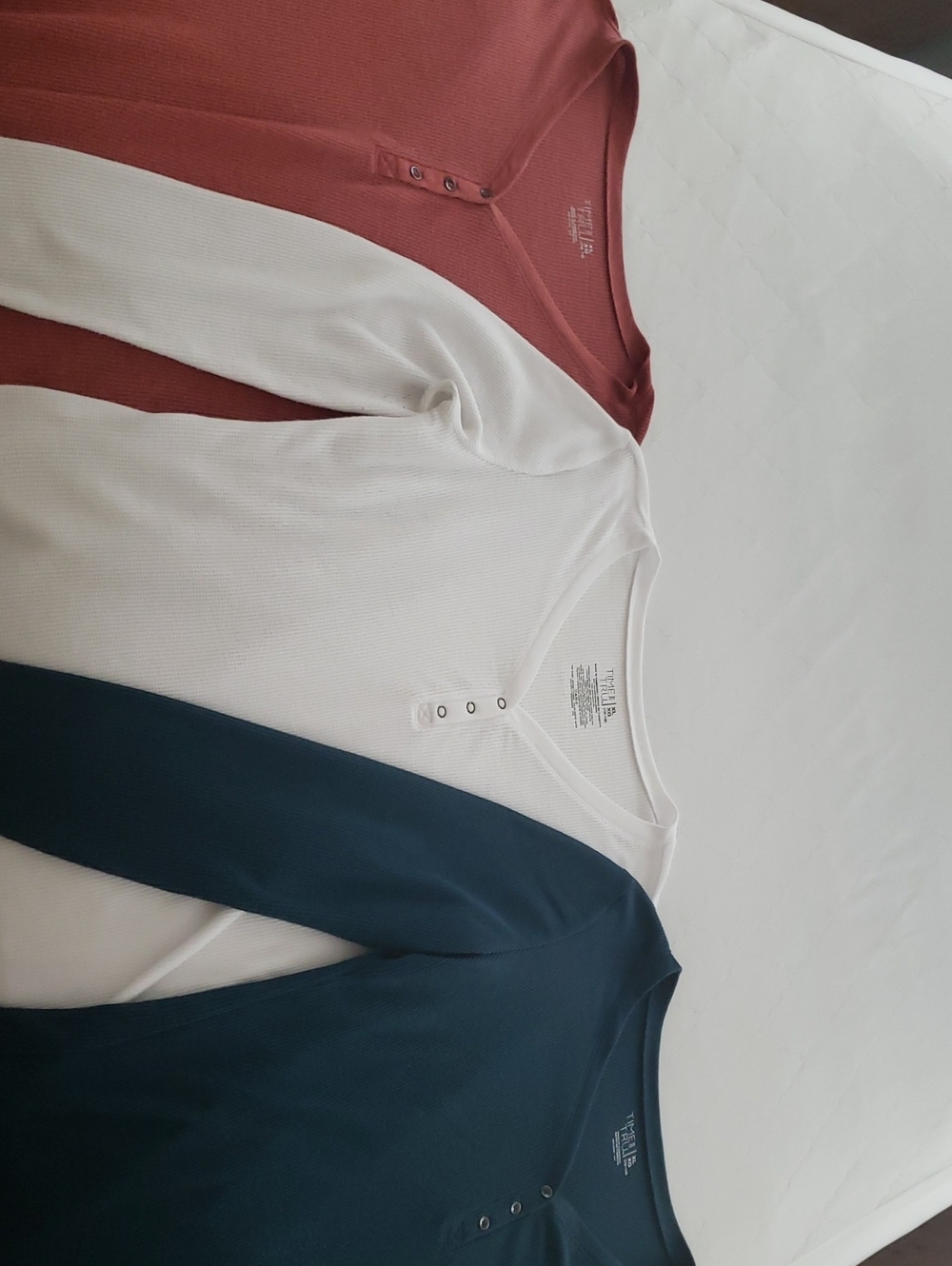 Time and Tru Women’s Long-Sleeve Henley Tops - Rust, White, Blue